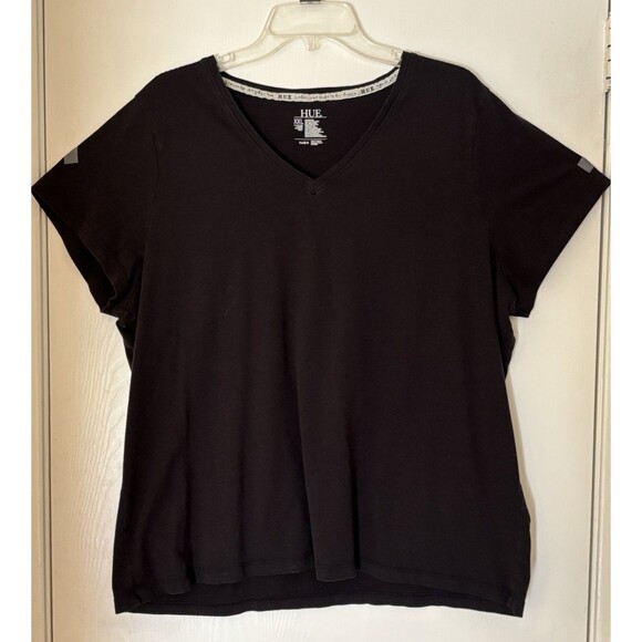 Hue Women’s Black V-Neck Short Sleeve T-Shirt  2XL Soft Stretch Sleepwear - Picture 1 of 9